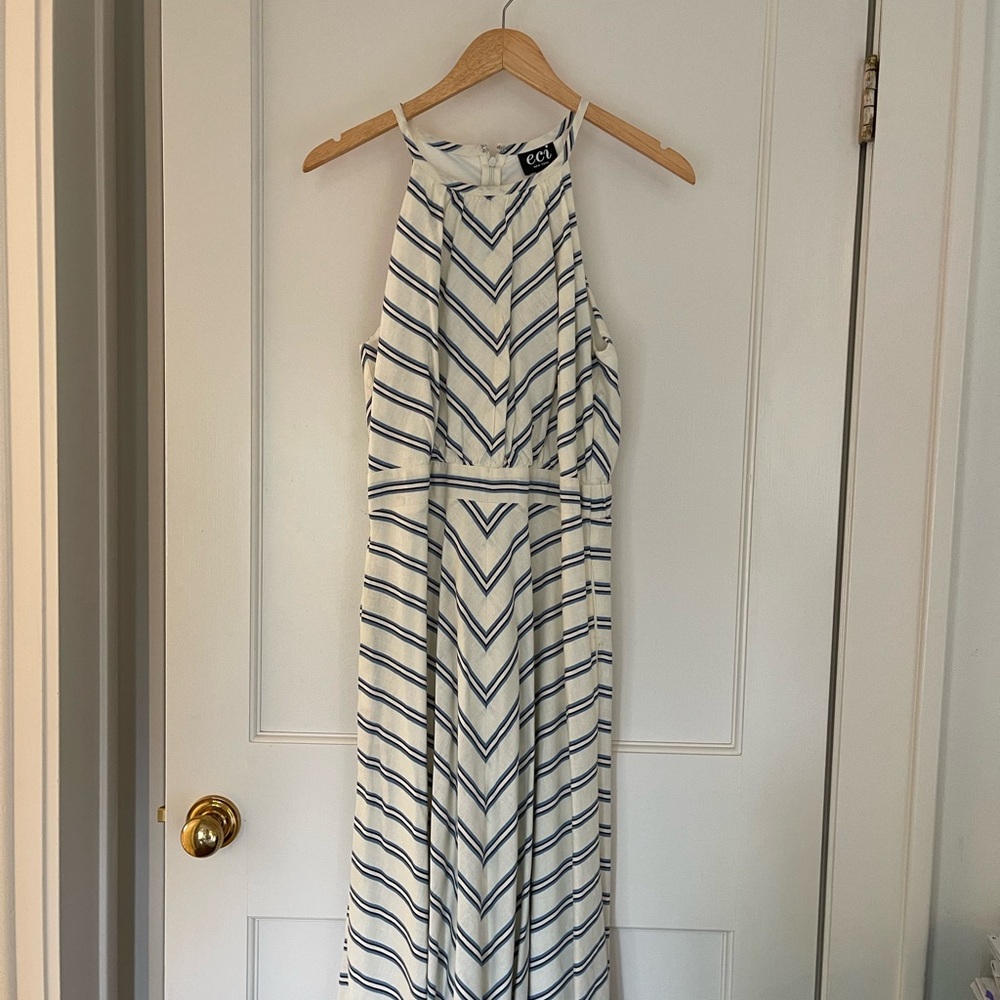 ECI Blue and White Sleeveless Halter Sundress